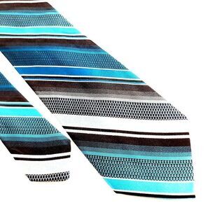 Arrow Woven Teal White Gray Black‎ Striped Silk Tie